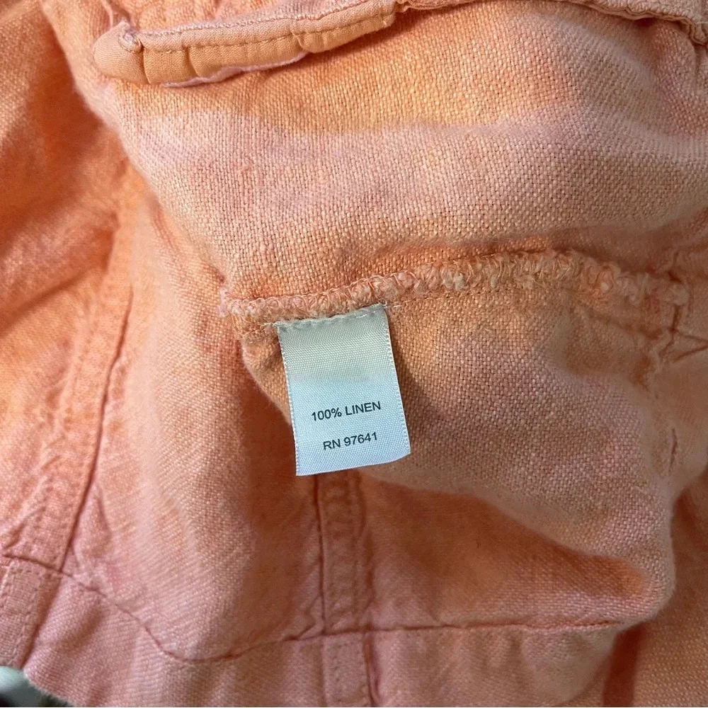 J. Jill 100% Linen Neon Orange Button Utility Jacket Xsmall Women’s